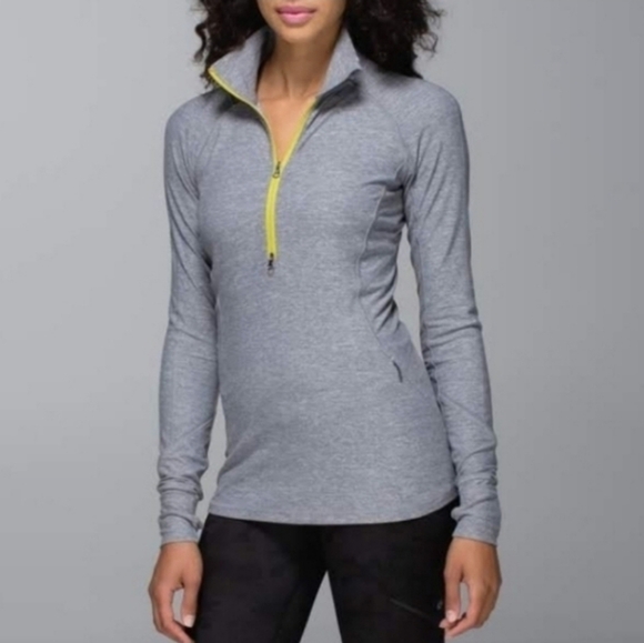 lululemon athletica Tops - LULULEMON LUNO SIGNATURE UNIQE THUMB HOLE YELLOW ZIP WORKOUT COMFY GRAY-JACKET